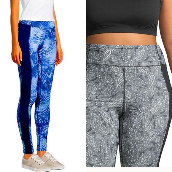 Lot Of 2 Lands End Active Compression Leggings Navy Palm & Paisley XLT XL TALL - Picture 8 of 13